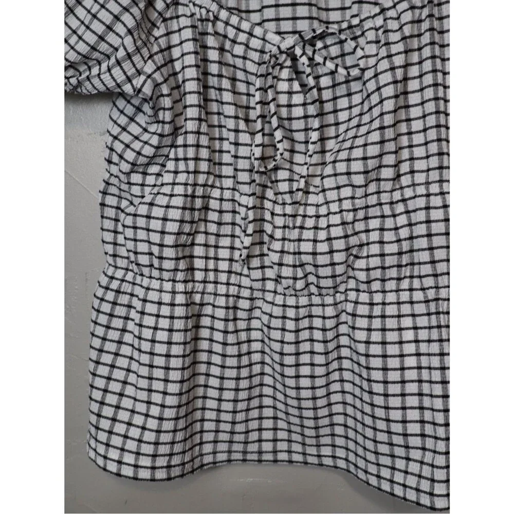 Madewell #NJ808 Omaha Black & White Gingham Puff Sleeve Bouse Medium